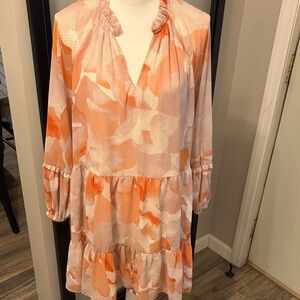 Express Abstract Print Ruffle Detail Long Sleeve Dress…Size Large